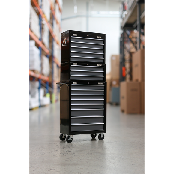 Sealey AP35STACK Tool Chest Combination 16 Drawer with Ball Bearing Slides - Black/Grey