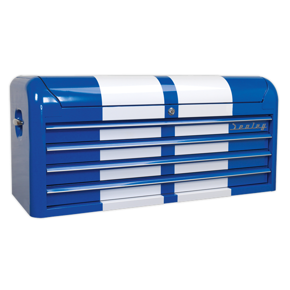 Sealey AP41104BWS Topchest 4 Drawer Wide Retro Style - Blue with White Stripes
