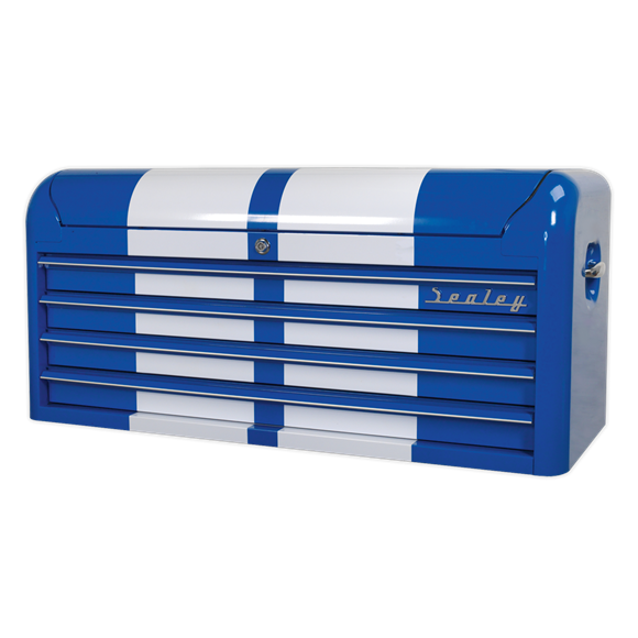 Sealey AP41104BWS Topchest 4 Drawer Wide Retro Style - Blue with White Stripes