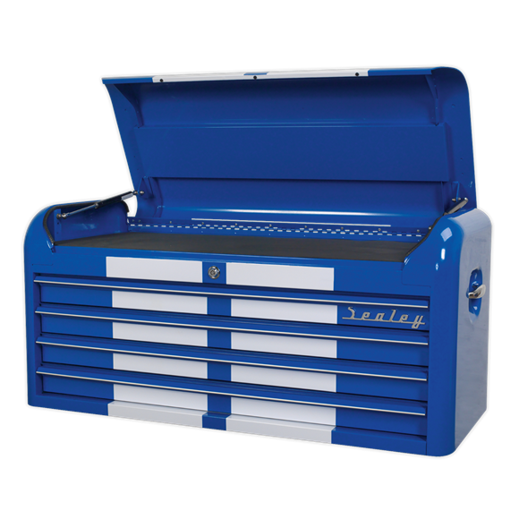 Sealey AP41104BWS Topchest 4 Drawer Wide Retro Style - Blue with White Stripes