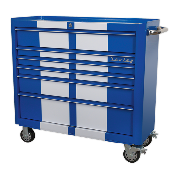 Sealey AP41206BWS Rollcab 6 Drawer Wide Retro Style - Blue with White Stripes