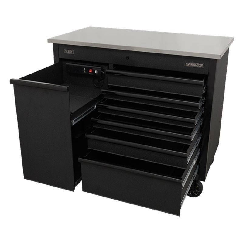 Sealey AP4206BE Superline PRO Mobile Tool Cabinet with Power Tool Charging Drawer 1120mm