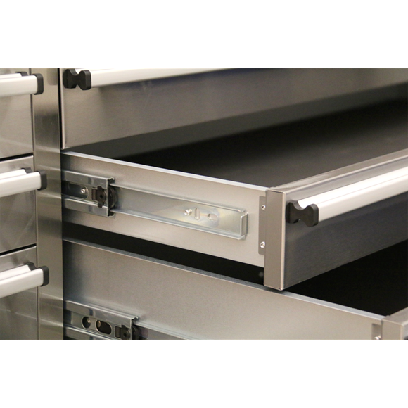 Sealey AP5520SS Mobile Stainless Steel Tool Cabinet 10 Drawer with Backboard & 2 Wall Cupboards