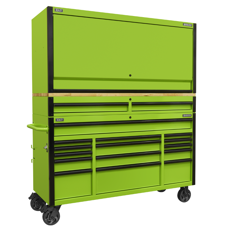 Sealey AP6115BECOMBO1 Superline PRO® Black Edition Mobile Trolley with Wooden Worktop, Hutch & 2 Drawer Riser 15 Drawer 1549mm