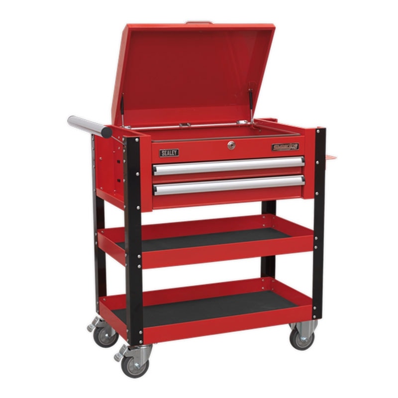 Sealey AP760M Superline PRO® Heavy-Duty Mobile Tool & Parts Trolley with Lockable Top & 2 Drawers - Red