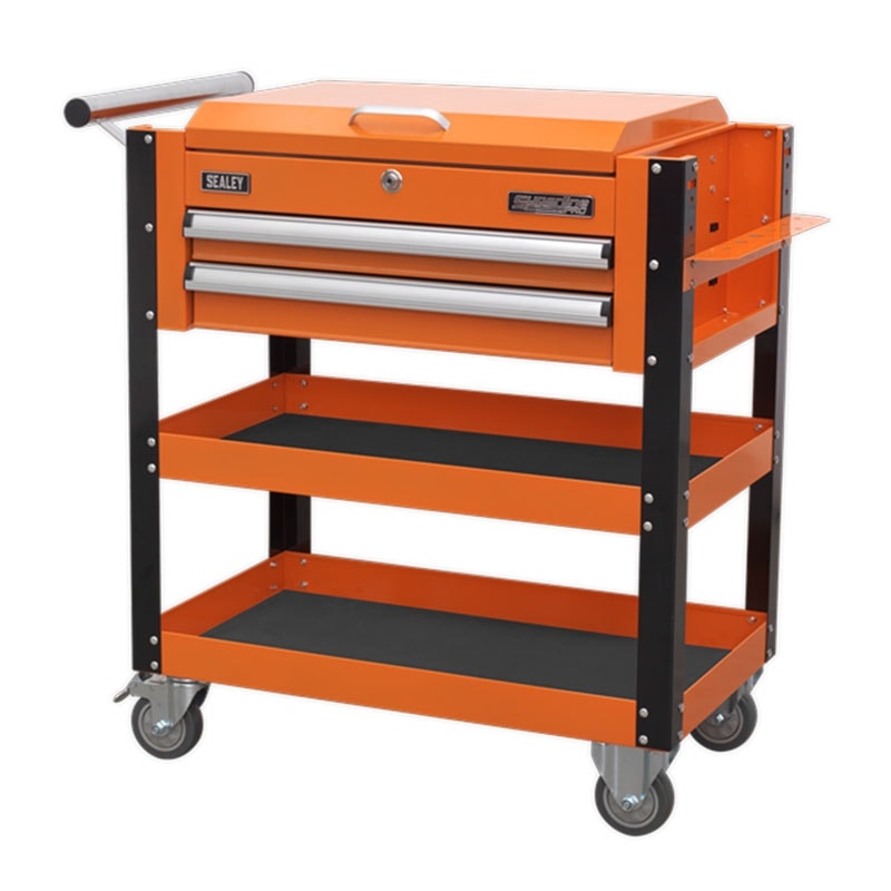 Sealey AP760MO Superline PRO® Heavy-Duty Mobile Tool & Parts Trolley with Lockable Top & 2 Drawers - Orange