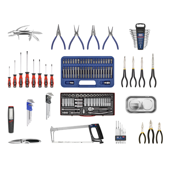 Sealey APCOMBOBBTK57 Topchest & Rollcab Combination 15 Drawer with Ball Bearing Slides - Red & 147pc Tool Kit