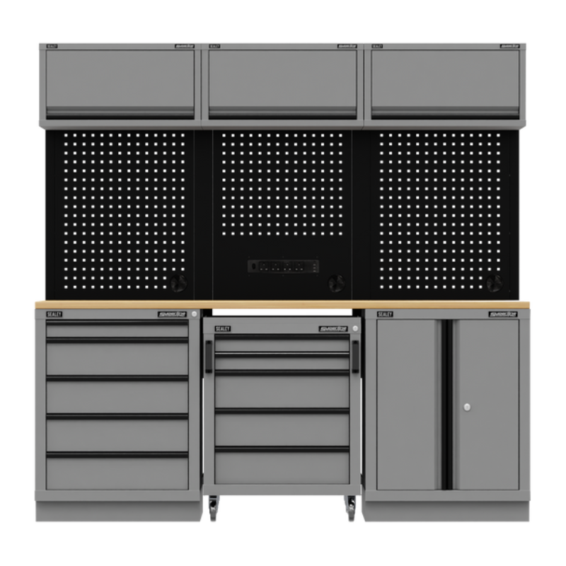 Sealey APMSBESTACK03W Superline PRO® Black Edition Storage System with Rubber Wood Worktop 2.04m