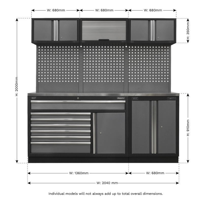 Sealey APMSSTACK11SS Superline Pro 2.04m Storage System - Stainless Steel Worktop