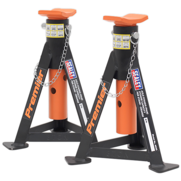 Sealey AS3O Axle Stands (Pair) 3tonne Capacity per Stand - Orange