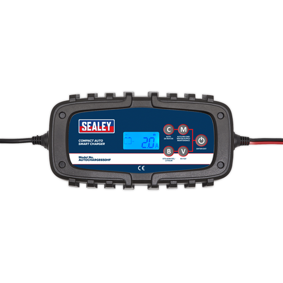 Sealey AUTOCHARGE650HF Compact Auto Smart Charger 6.5A 9-Cycle 6/12V - Lithium