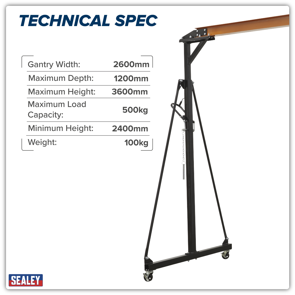 Sealey Portable Lifting Gantry Crane Adjustable 0.5 Tonne