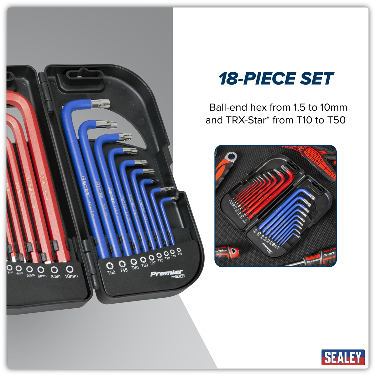 Sealey AK7176 TRX-Star* & Ball-End Hex Key Set 18pc Long Anti-Slip
