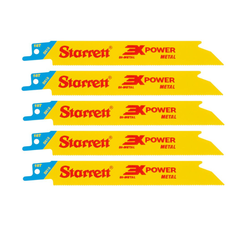 Starrett B618-5 Fast Cut General Purpose Bi-Metal Reciprocating Blades 152mm x 19mm x 0.90mm / 6 x 3/4 x .035 x 18 TPI Pack of 5