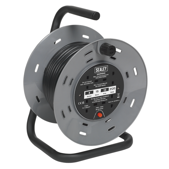 Sealey BCR153T 15m Cable Reel with Thermal Trip 4 x 230V
