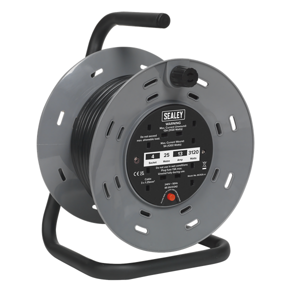 Sealey BCR25 25m Cable Reel with Thermal Trip 4 x 230V