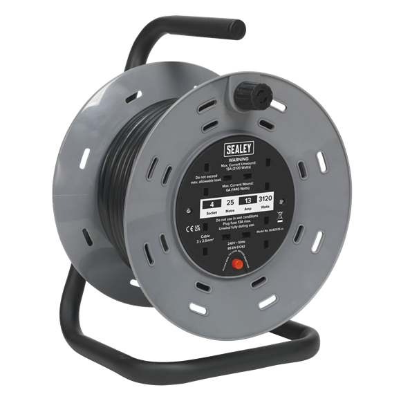 Sealey BCR2525 25m Cable Reel with Thermal Trip 4 x 230V