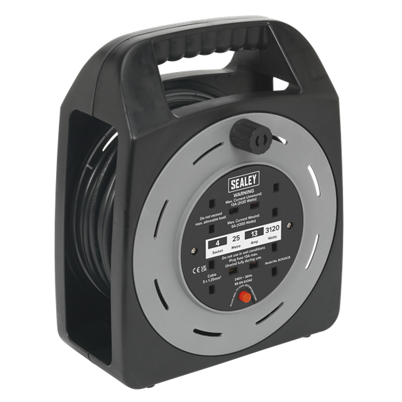 Sealey BCR25CB 25m Box Type Cable Reel with Thermal Trip 4 x 230V