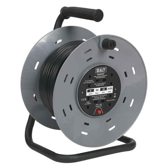 Sealey BCR50 50m Cable Reel with Thermal Trip 4 x 230V
