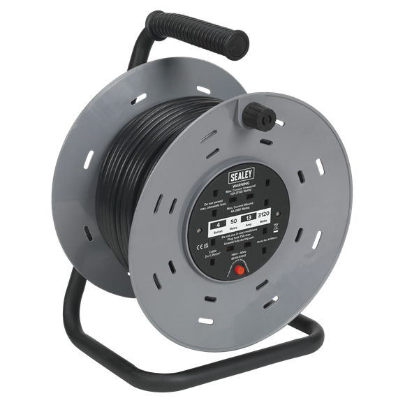Sealey BCR50 50m Cable Reel with Thermal Trip 4 x 230V