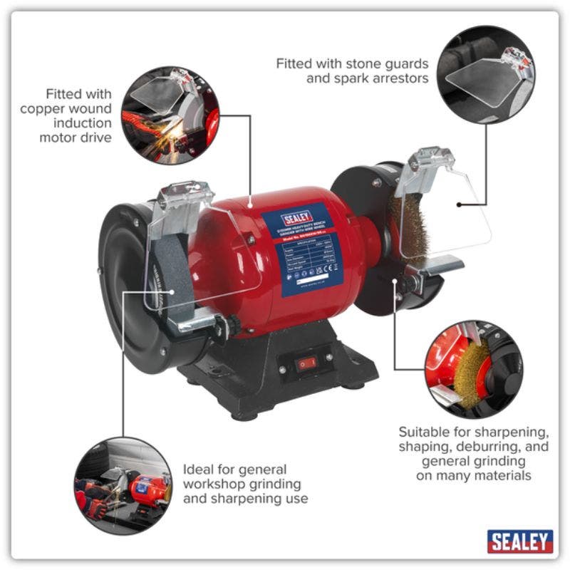 Sealey BG150XW/99 Bench Grinder Ø150mm with Wire Wheel 450W/230V Heavy-Duty