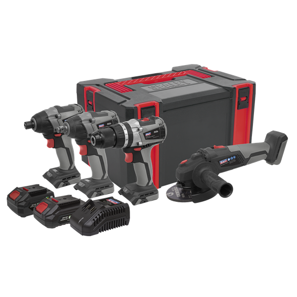 Sealey CP20VCOMBOX1 Premier 4 x SV20 Series Cordless Brushless Power Tool Kit 20V - 2 Batteries