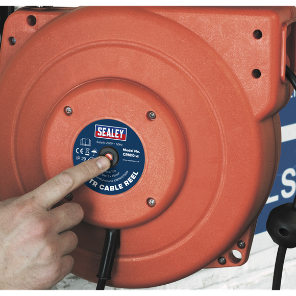 Sealey CRM10 Cable Reel System Retractable 10m 2 x 230V Socket