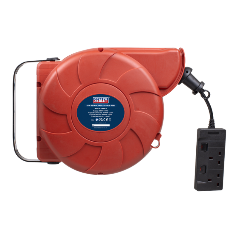 Sealey CRM15 Cable Reel System Retractable 15m 2 x 230V Socket