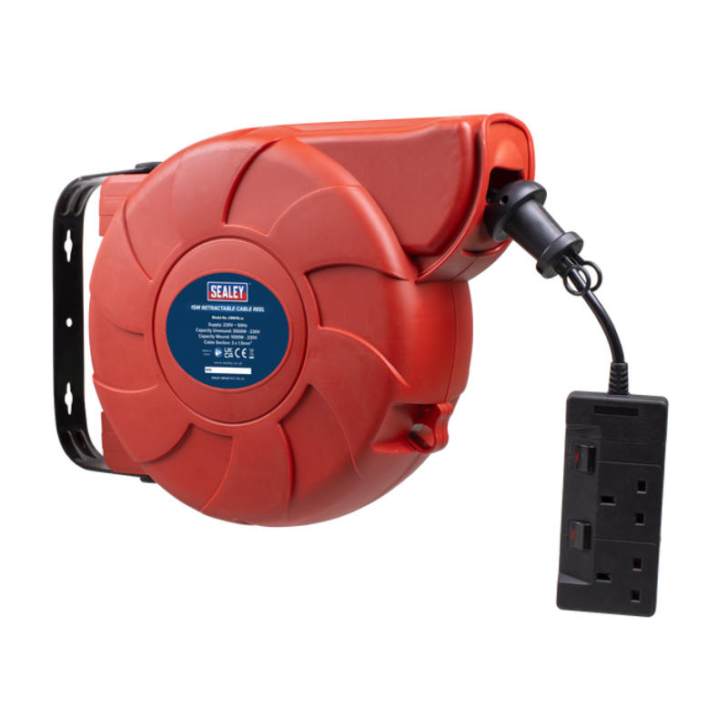 Sealey CRM15 Cable Reel System Retractable 15m 2 x 230V Socket