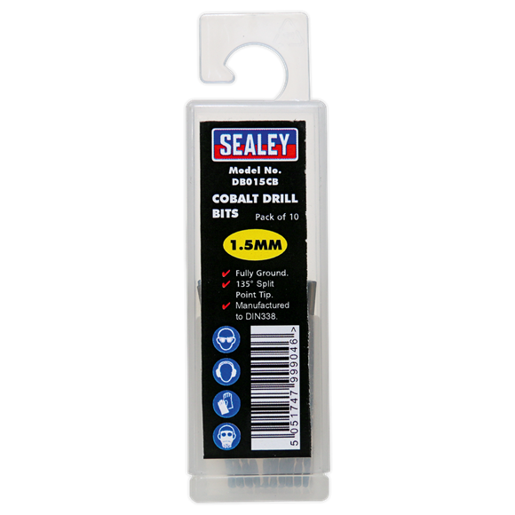 Sealey DB015CB HSS Cobalt Fully Ground Drill Bit Ø1.5mm Pack of 10