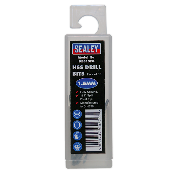 Sealey DB015FG HSS Fully Ground Drill Bit Ø1.5mm Pack of 10