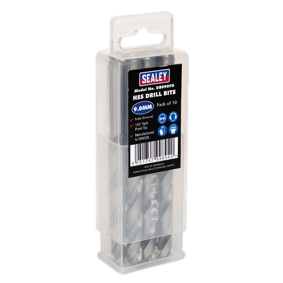 Sealey DB090FG HSS Fully Ground Drill Bit Ø9mm Pack of 10