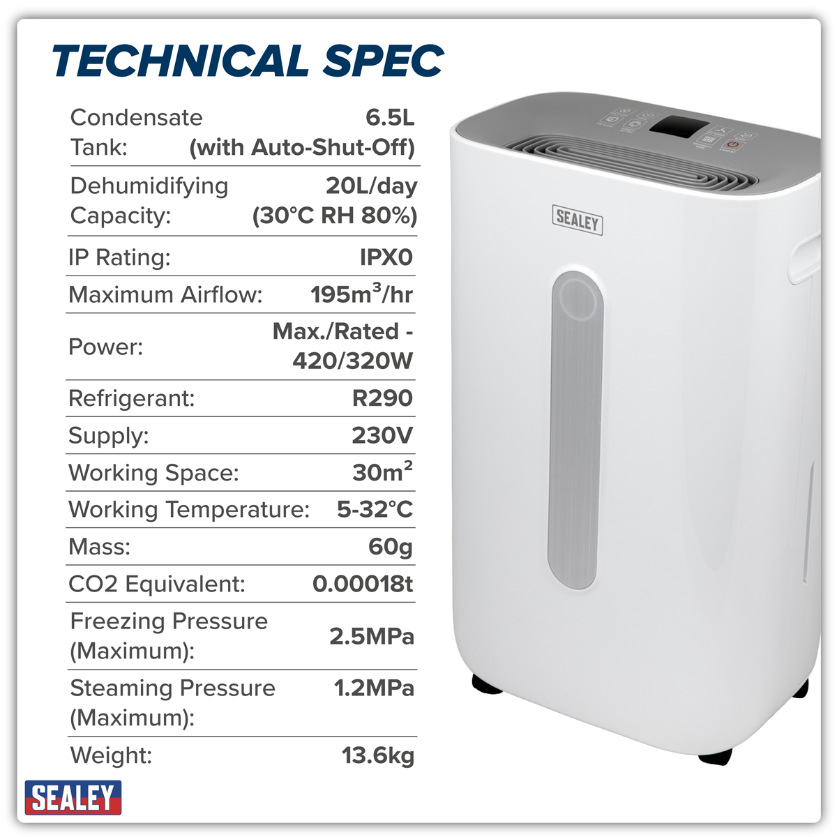 Sealey SDH20 Dehumidifier 20L