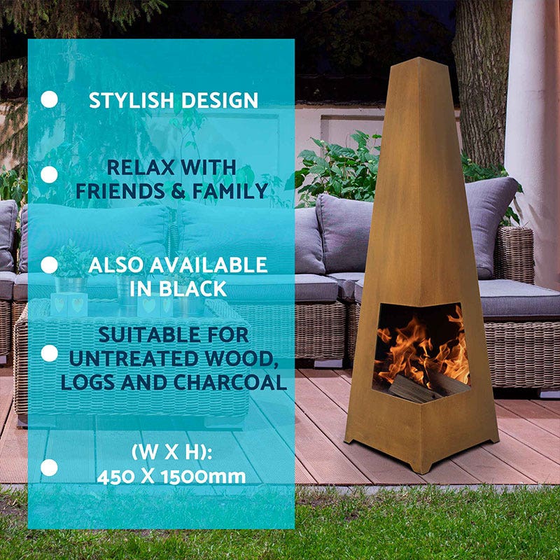 Dellonda Chiminea, Wood Burner, Heater for Outdoors W45cm x H150cm, Corten Steel