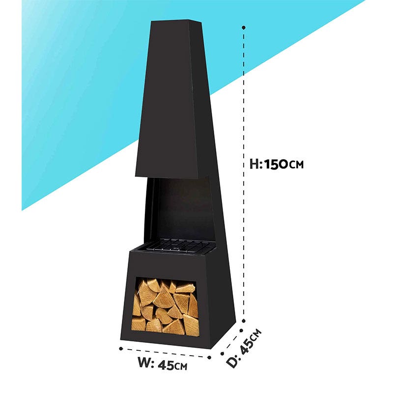 Dellonda Outdoor Chiminea Fireplace Fire Pit Heater Firewood Storage Black Steel