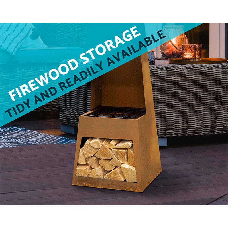 Dellonda Outdoor Chiminea Fireplace Heater Firewood Storage - Corten Steel