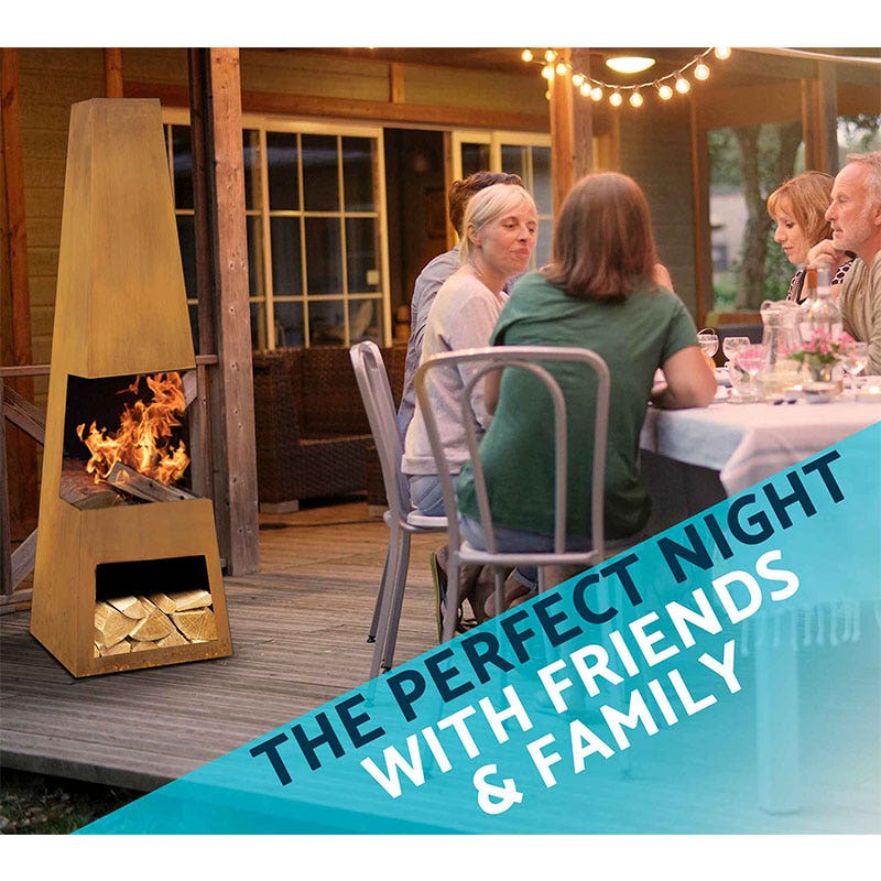 Dellonda Outdoor Chiminea Fireplace Heater Firewood Storage - Corten Steel