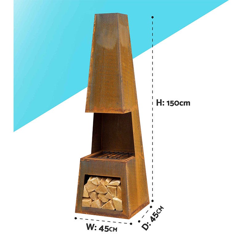 Dellonda Outdoor Chiminea Fireplace Heater Firewood Storage - Corten Steel