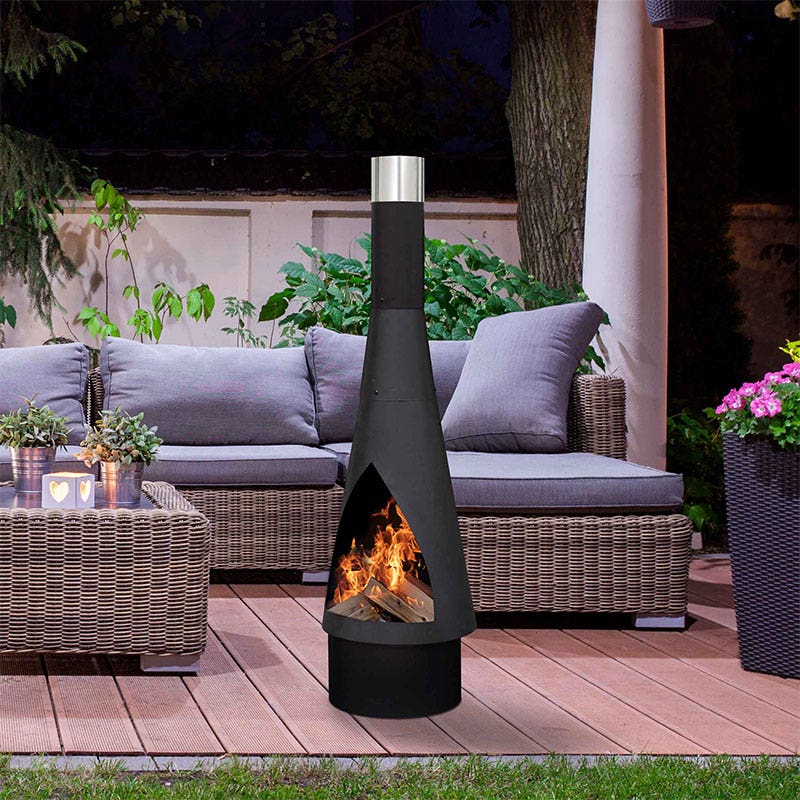 Dellonda Outdoor Chiminea, Fireplace, Fire Pit, Heater, Durable, Black Steel
