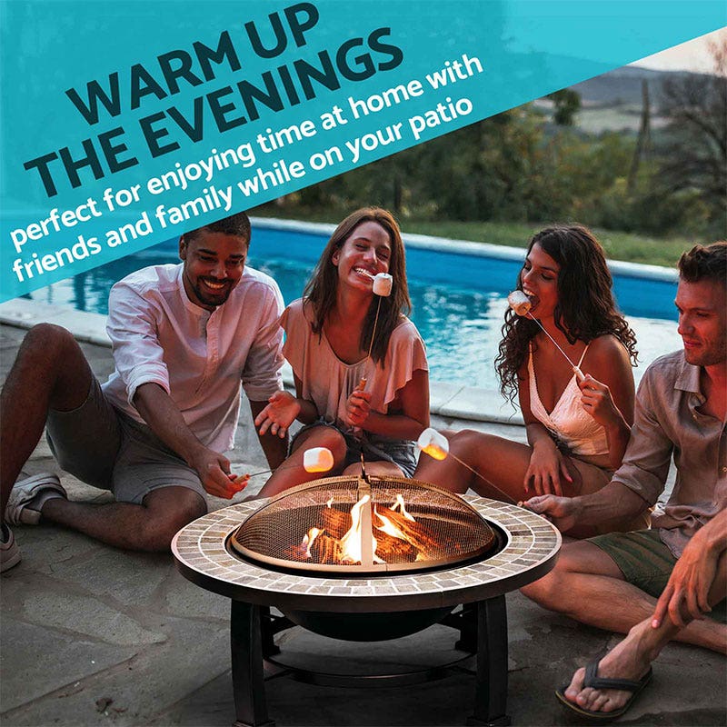 Dellonda 30" Deluxe Traditional Style Fire Pit/Fireplace/Outdoor Heater - Slate