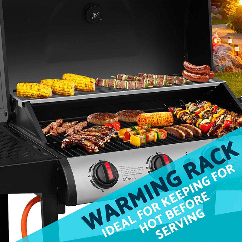 Dellonda 4 Burner Gas BBQ Grill, Ignition, Thermometer, Black/Stainless Steel