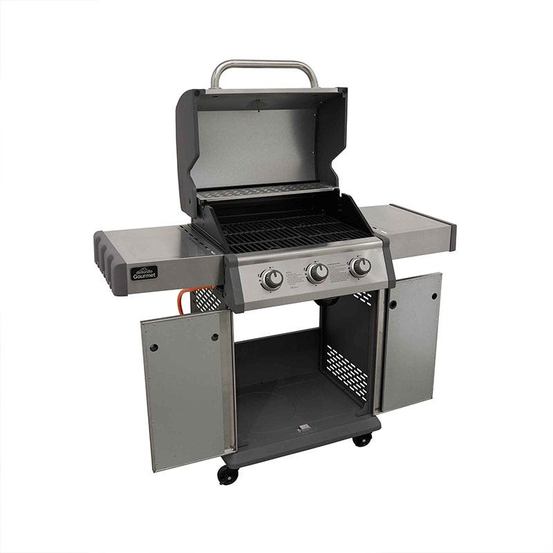 Dellonda 3 Burner Deluxe Gas BBQ Grill, Piezo Ignition, Stainless Steel, Wheels