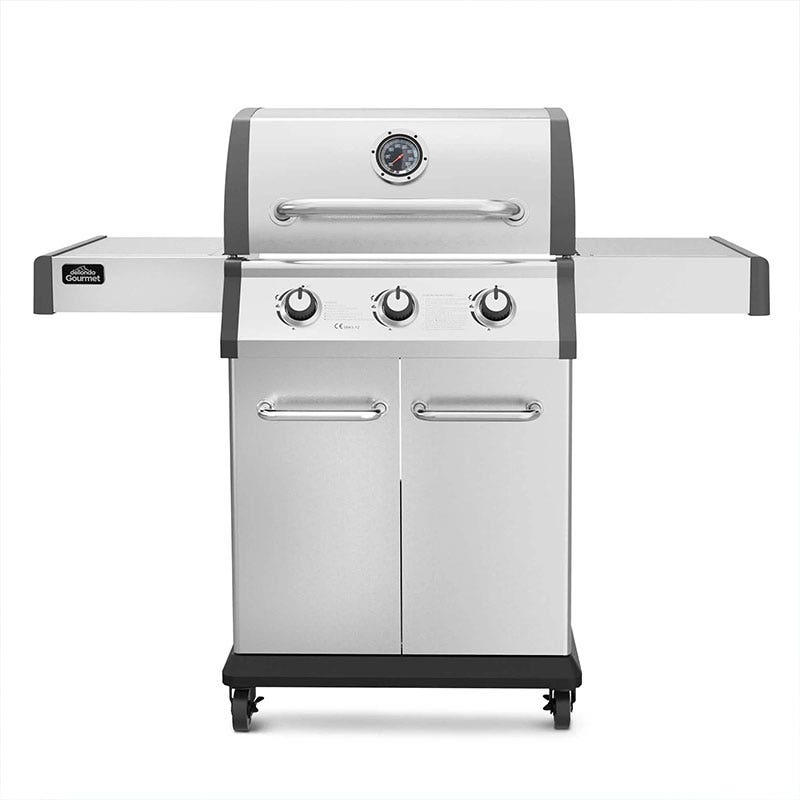 Dellonda 3 Burner Deluxe Gas BBQ Grill, Piezo Ignition, Stainless Steel, Wheels