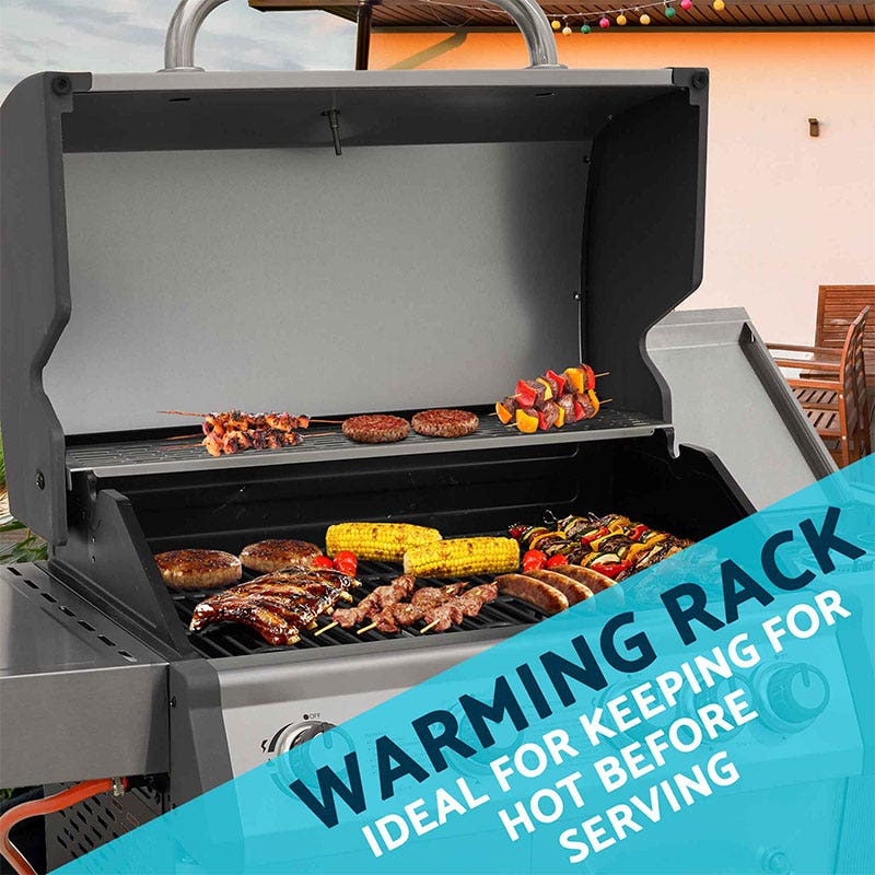 Dellonda 3 Burner Deluxe Gas BBQ Grill, Piezo Ignition, Stainless Steel, Wheels