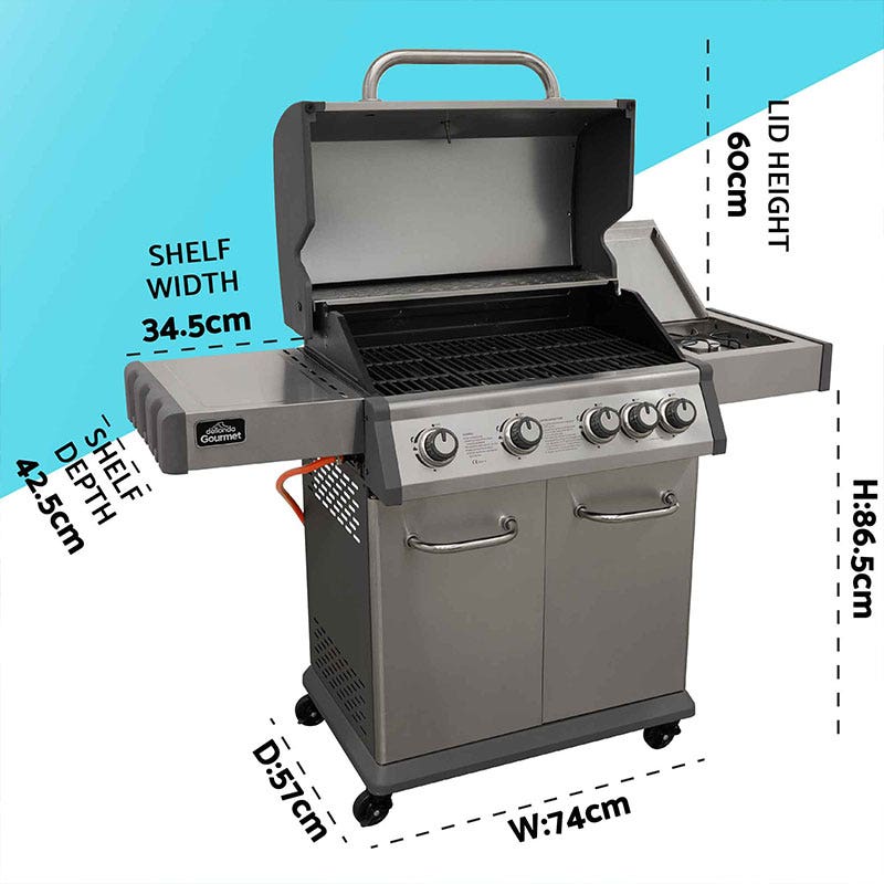 Dellonda 4+1 Burner Deluxe Gas BBQ Grill, Stainless Steel, Side Burner, Ignition