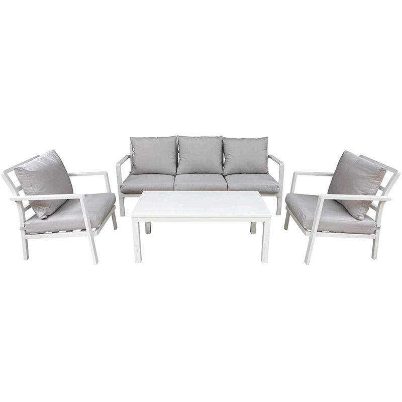 Dellonda Kyoto 4 Piece Aluminium Outdoor Garden Sofa Arm Chair Coffee Table Set, White