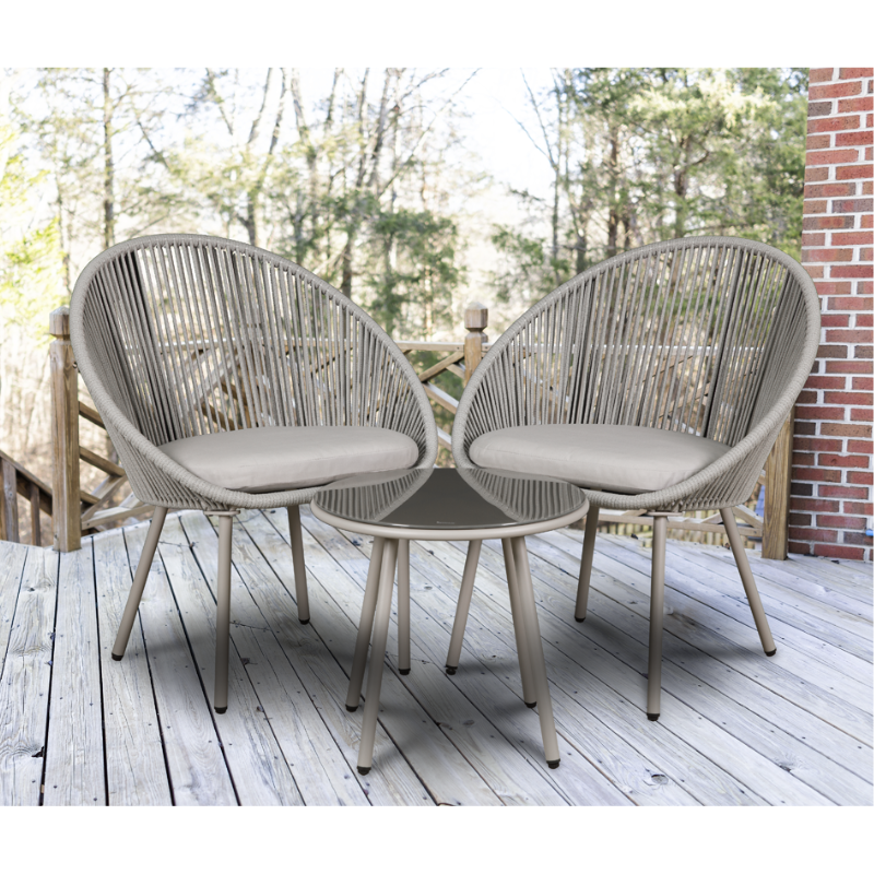 Dellonda Como 3 Piece Steel Bistro Set with Tempered Glass Top, Grey - DG55