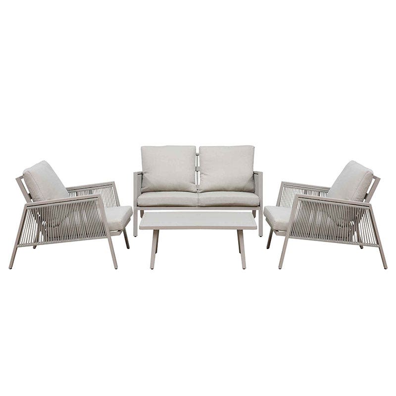 Dellonda Fusion Aluminium 4 Piece Outdoor Sofa, Arm Chairs & Coffee Table Set, Light Grey