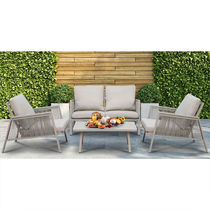 Dellonda Fusion Aluminium 4 Piece Outdoor Sofa, Arm Chairs & Coffee Table Set, Light Grey