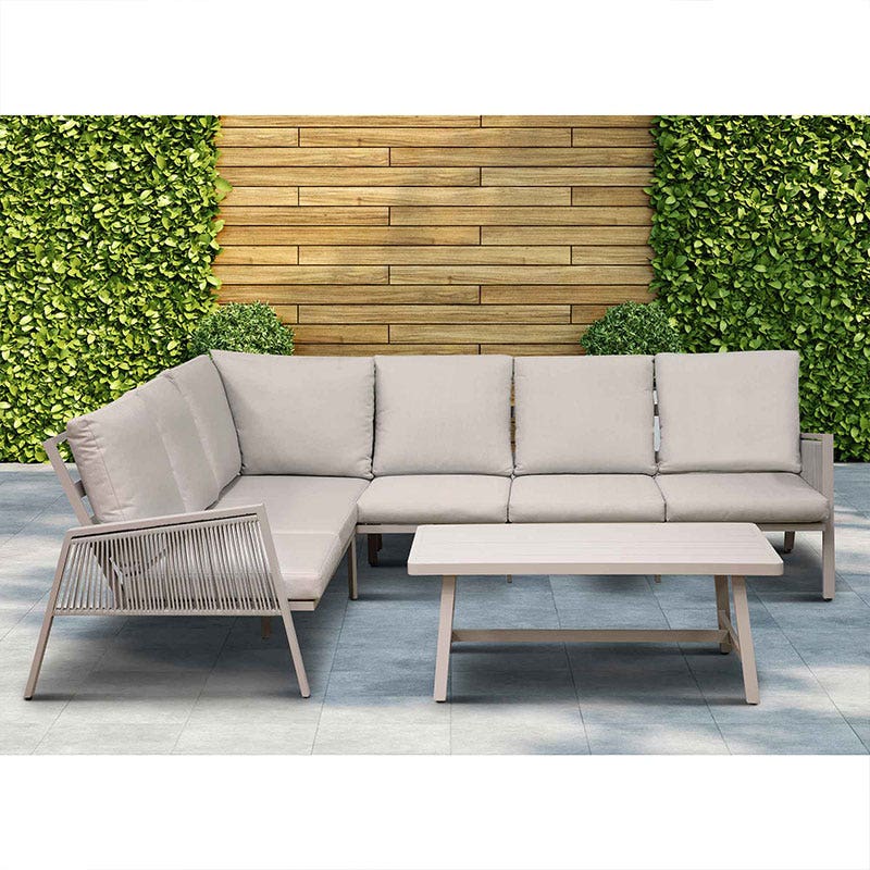 Dellonda Fusion 4 Piece Outdoor Aluminium Garden Corner Sofa & Coffee Table Set, Light Grey